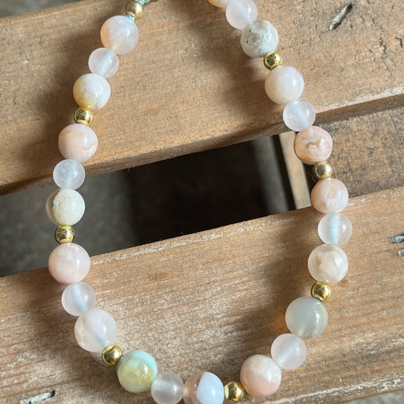 Opalite and Flower Agate Bracelets Crystal Natural Gemstone - Picture 6 of 7